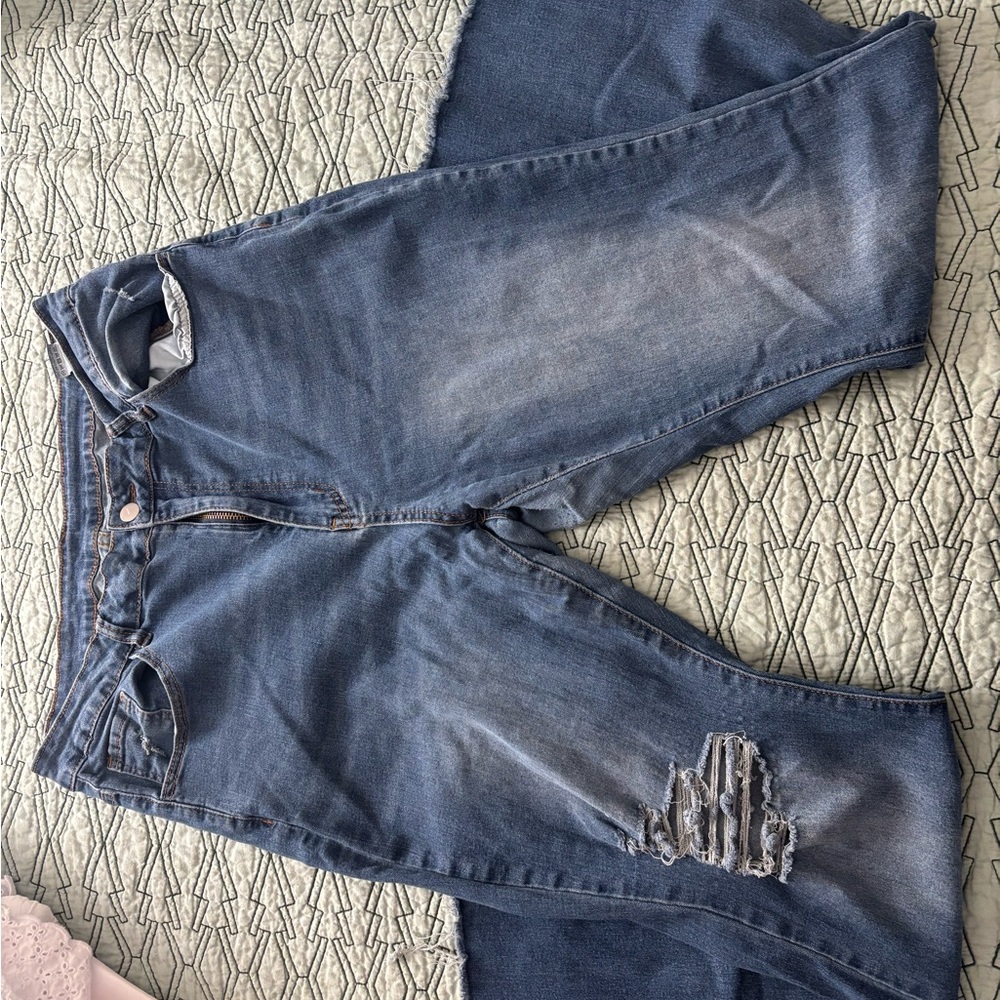 SHEIN Blue Flare Wide Leg Jeans